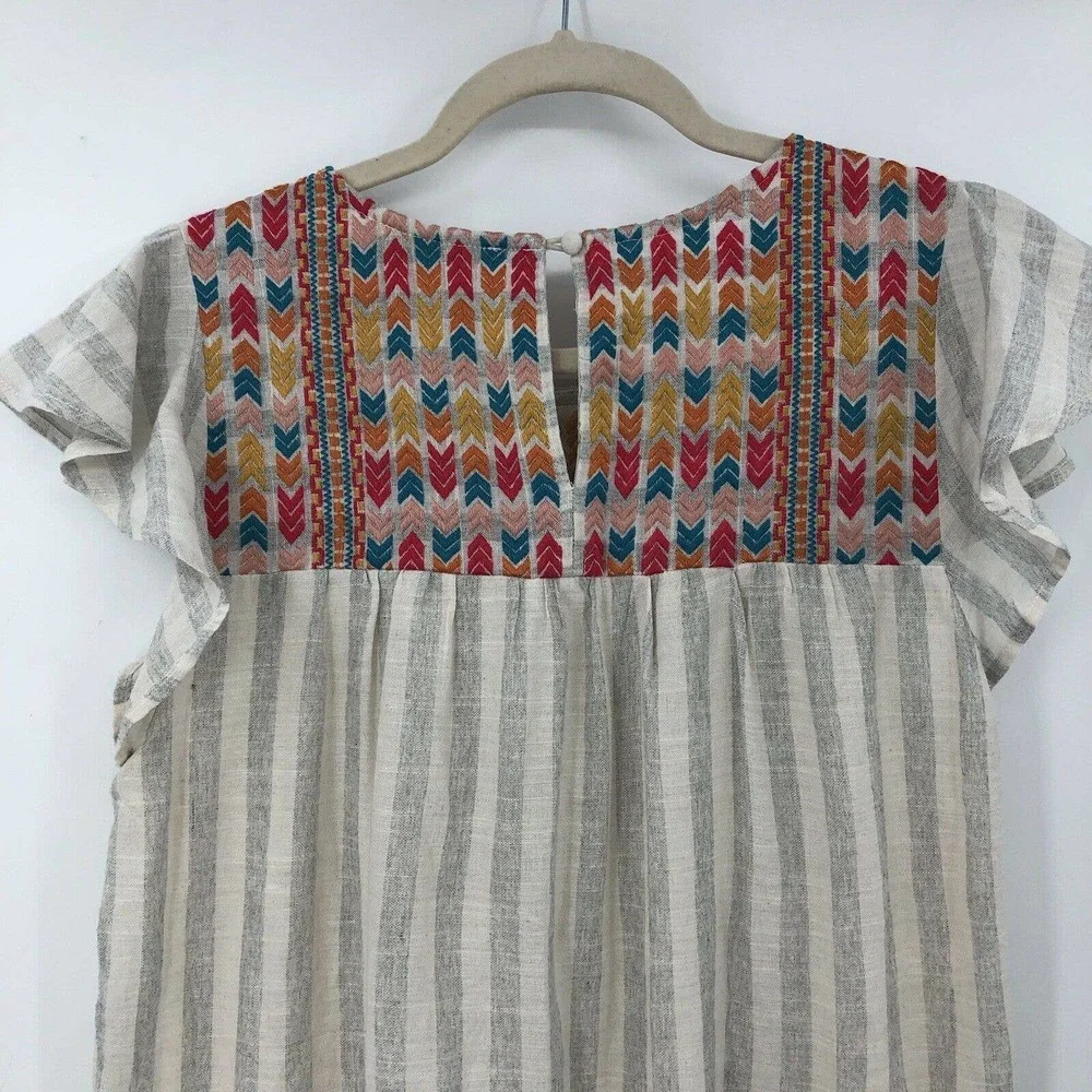 Savanna Jane Pink Striped Mini Dress Ruffle Sleeves Womens Size M - Picture 7 of 9
